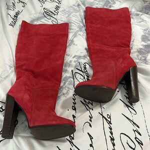 Size 8 red suede 5 inch victoria Secret boots still in Original box.